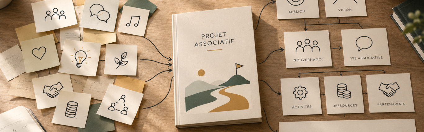 Projet associatif reliant valeurs, activités, gouvernance, ressources et orientations